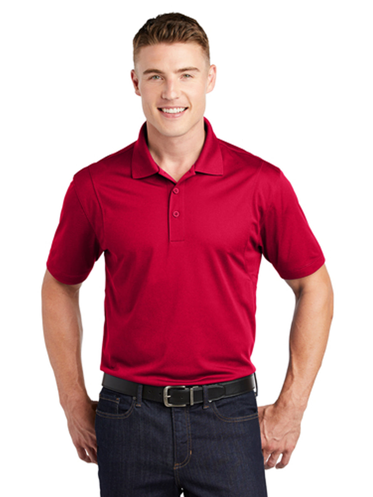 Men's Three-Button Micropique Polo - ST650 - Deep Red