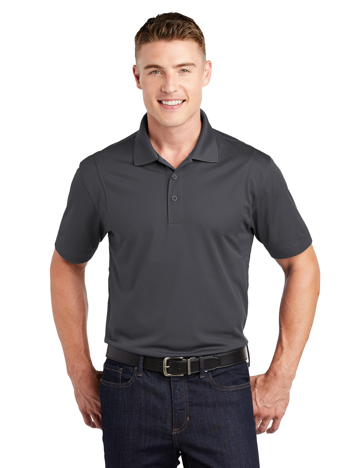 Men's Three-Button Micropique Polo - ST650 - Iron Grey