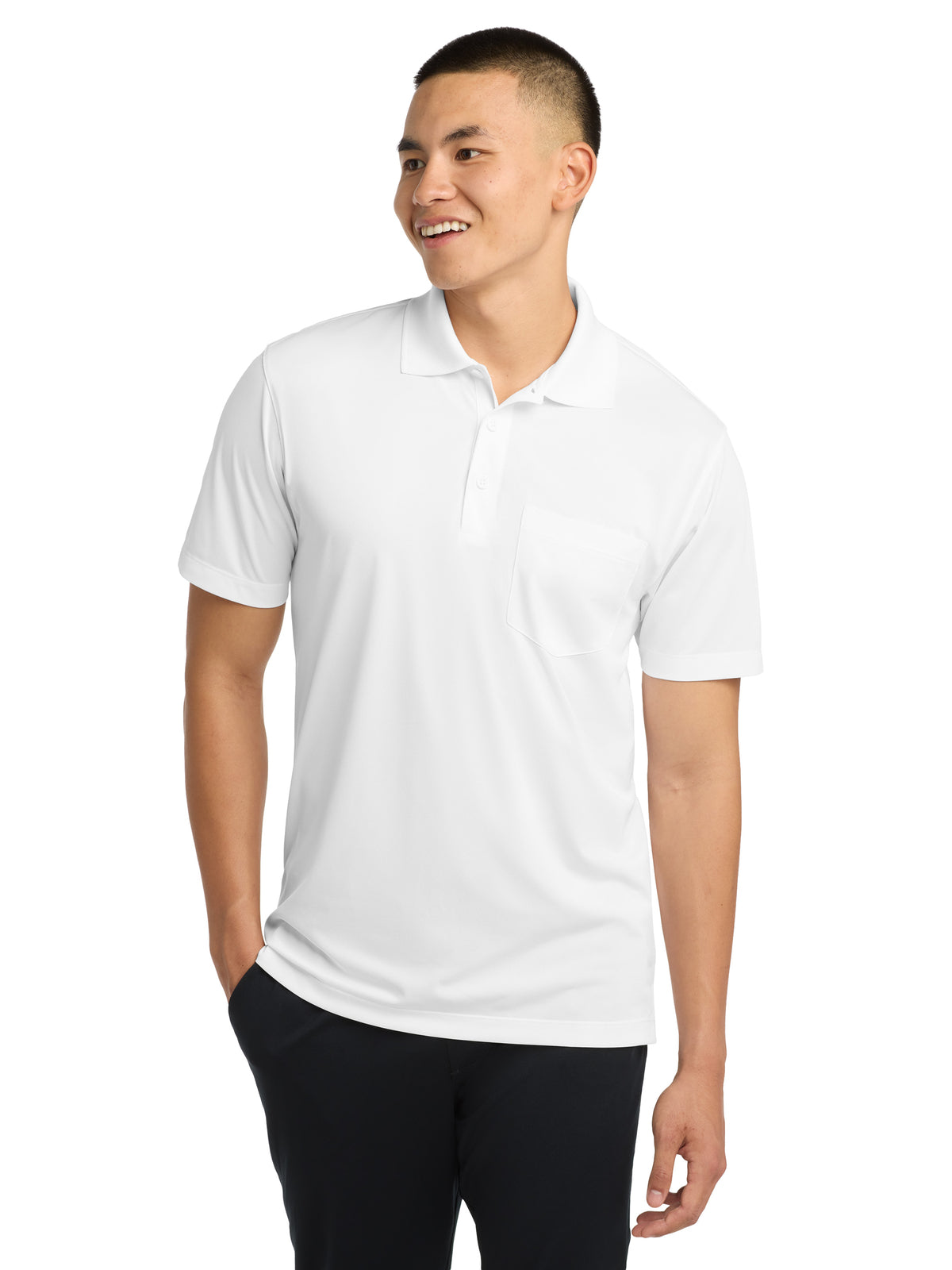 Men's Micropique Sport-Wick Pocket Polo - ST651 - White