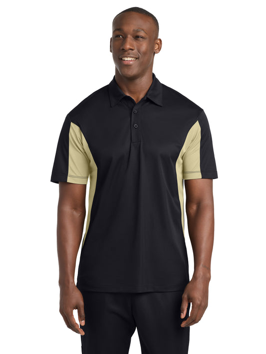 Men's Side Blocked Micropique Sport-Wick Polo - ST655 - Black/Vegas Gold