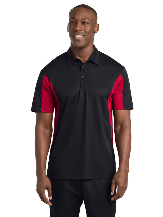 Men's Side Blocked Micropique Sport-Wick Polo - ST655 - Black/Deep Red