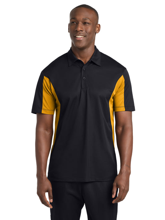 Men's Side Blocked Micropique Sport-Wick Polo - ST655 - Black/Gold