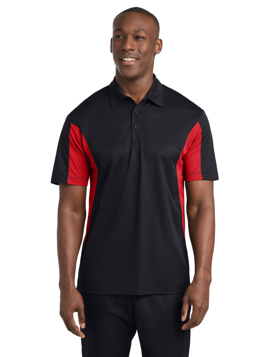 Men's Side Blocked Micropique Sport-Wick Polo - ST655 - Black/True Red