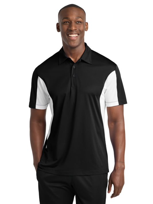 Men's Side Blocked Micropique Sport-Wick Polo - ST655 - Black/White