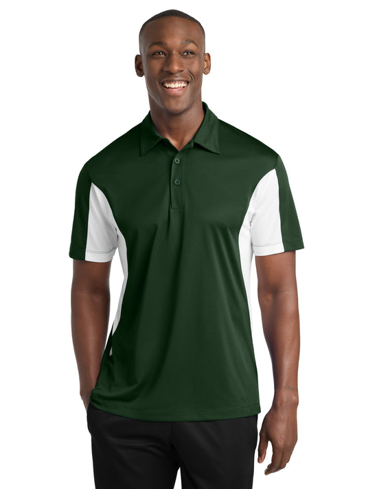Men's Side Blocked Micropique Sport-Wick Polo - ST655 - Forest Green/White