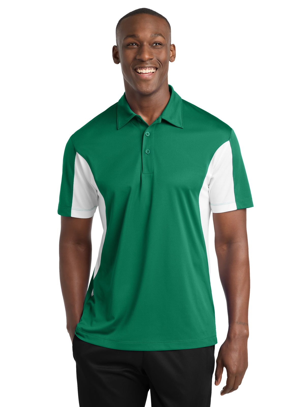 Men's Side Blocked Micropique Sport-Wick Polo - ST655 - Kelly Green/White
