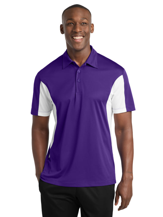 Men's Side Blocked Micropique Sport-Wick Polo - ST655 - Purple/White