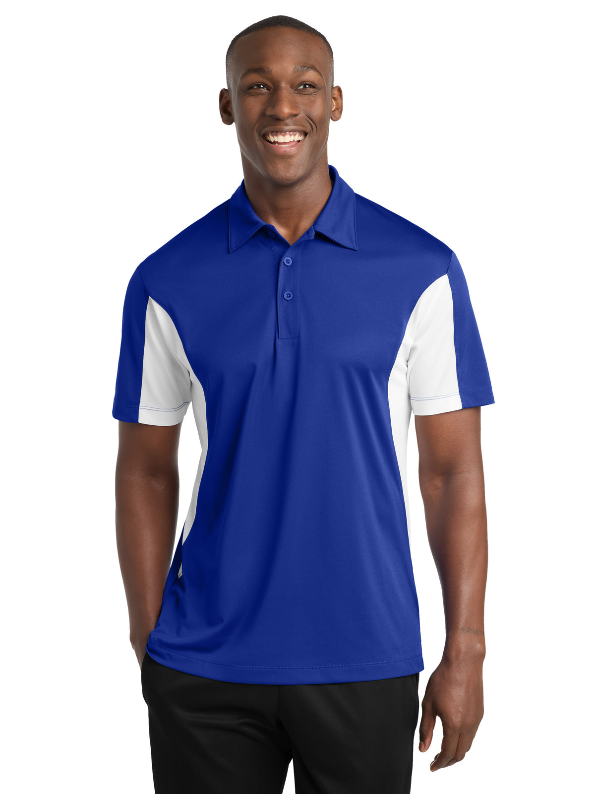 Men's Side Blocked Micropique Sport-Wick Polo - ST655 - True Royal/White