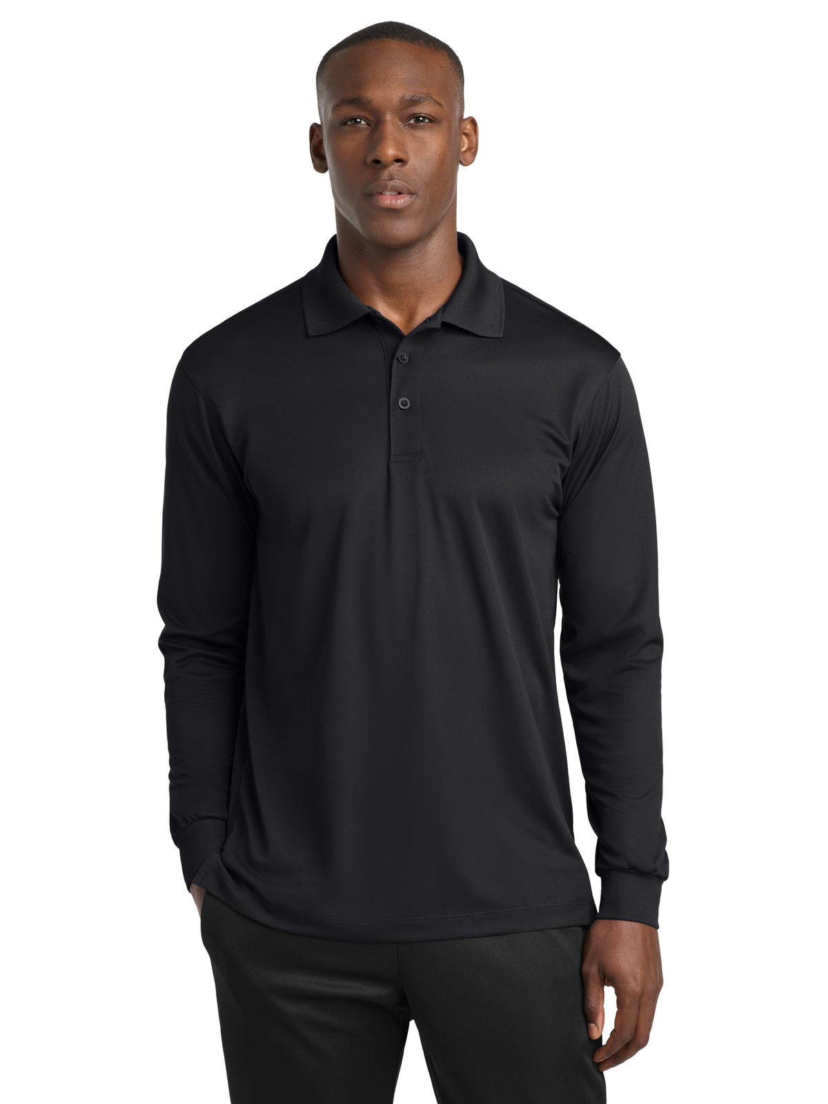 Men's Long Sleeve Micropique Sport-Wick Polo - ST657 - Black