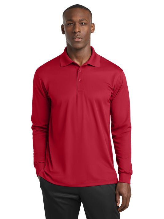 Men's Long Sleeve Micropique Sport-Wick Polo - ST657 - Deep Red