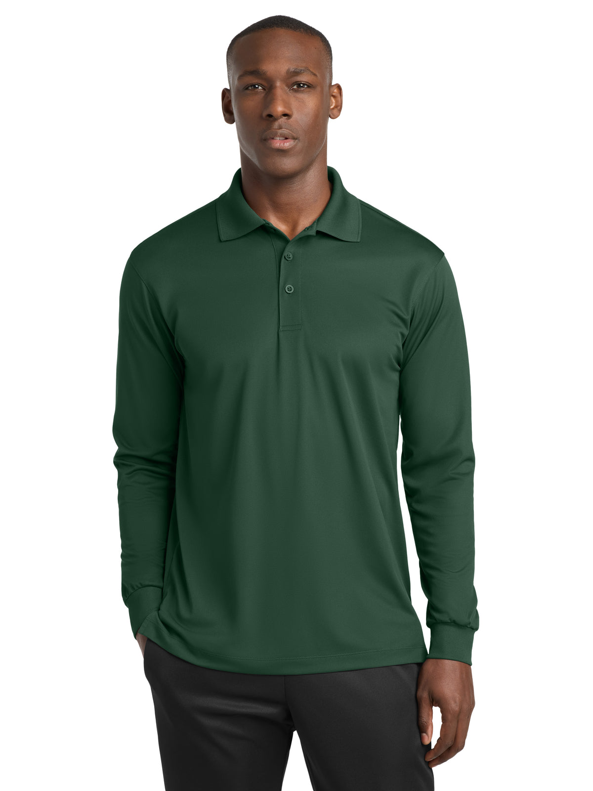 Men's Long Sleeve Micropique Sport-Wick Polo - ST657 - Forest Green