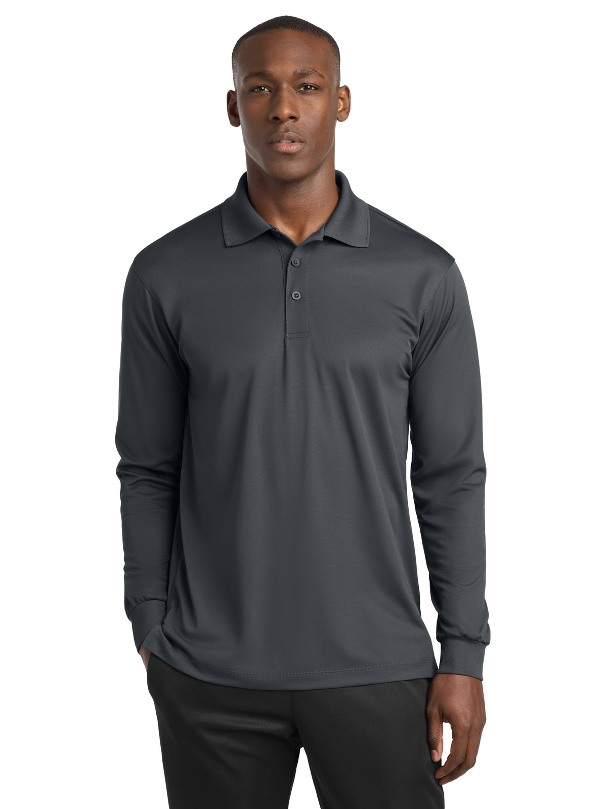 Men's Long Sleeve Micropique Sport-Wick Polo - ST657 - Iron Grey