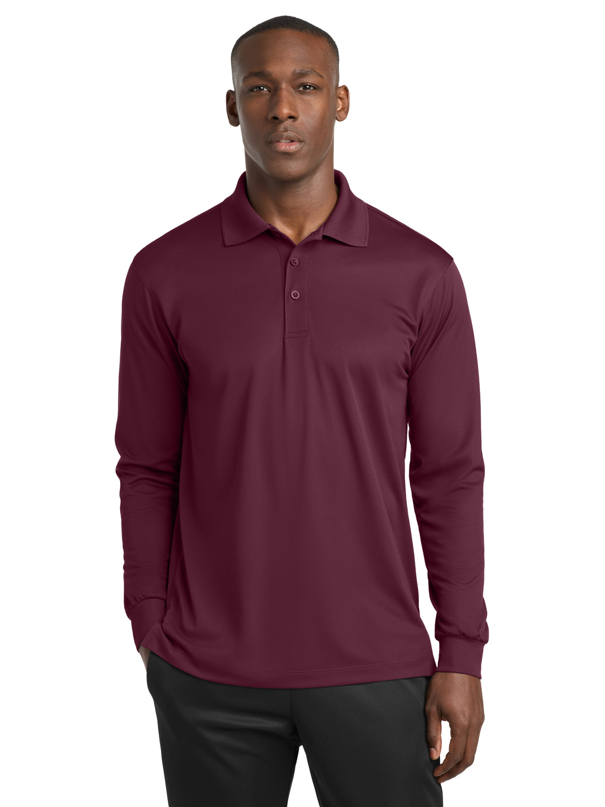 Men's Long Sleeve Micropique Sport-Wick Polo - ST657 - Maroon
