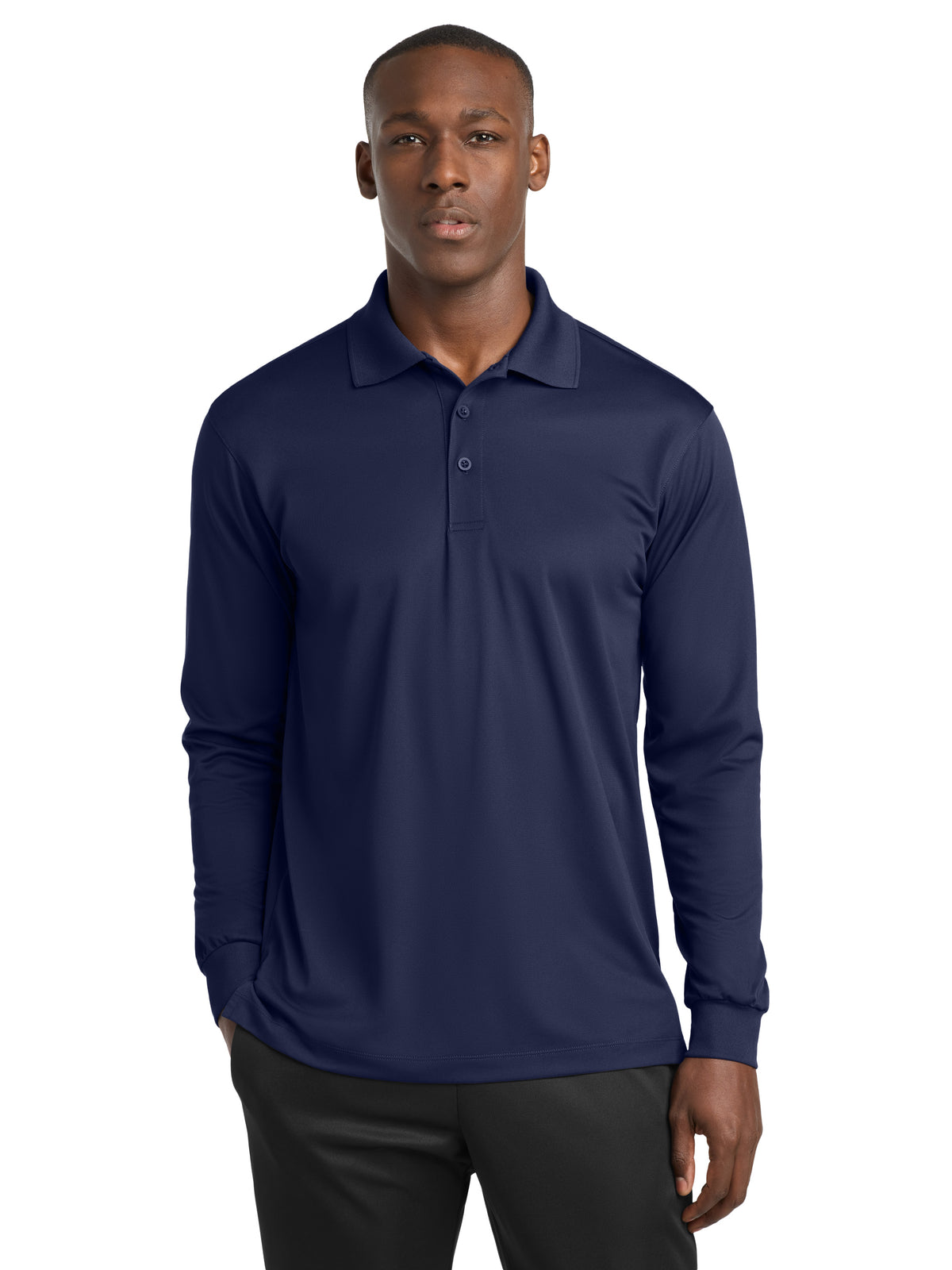 Men's Long Sleeve Micropique Sport-Wick Polo - ST657 - True Navy