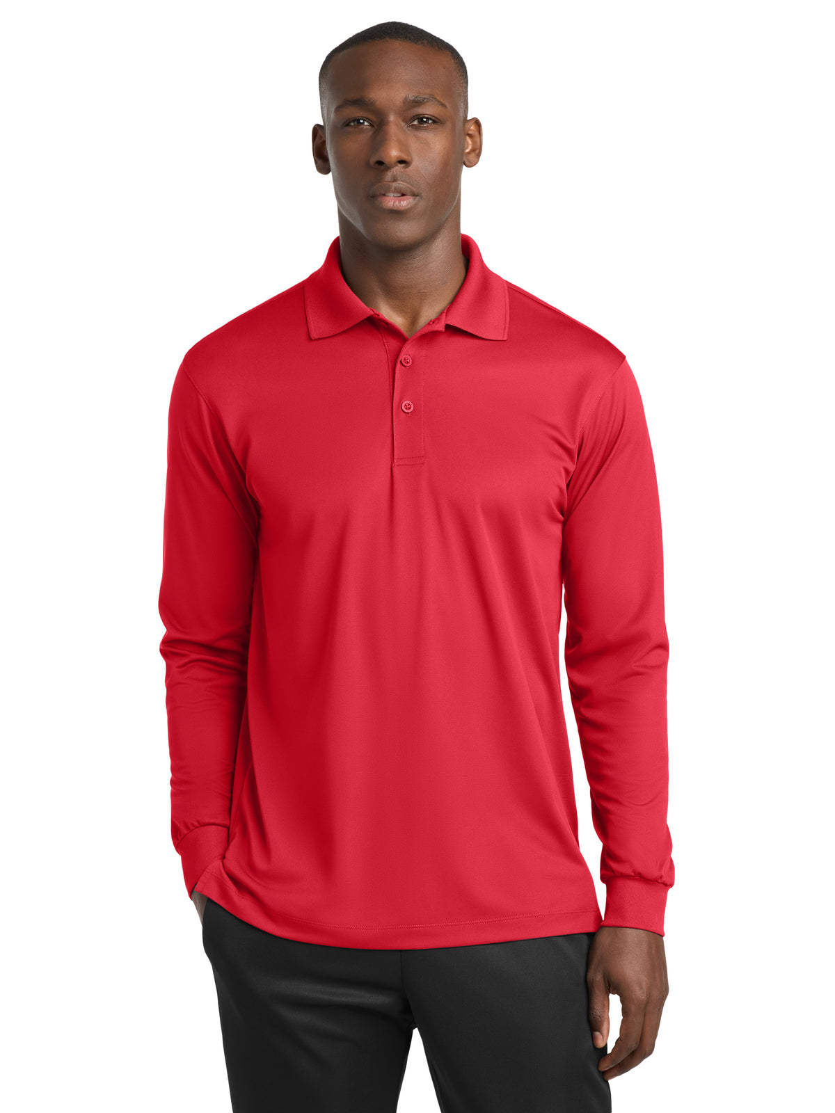Men's Long Sleeve Micropique Sport-Wick Polo - ST657 - True Red