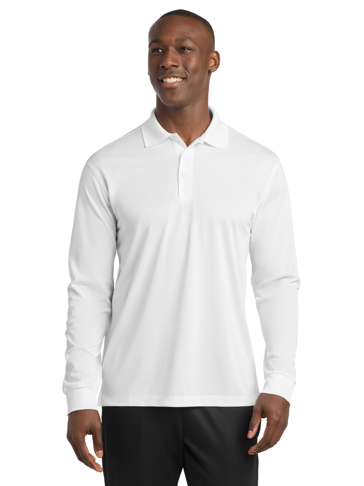 Men's Long Sleeve Micropique Sport-Wick Polo - ST657 - White