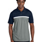 Men's Pocketless Moisture Wicking Colorblock Polo - ST741 - True Navy/ Grey Concrete Heather/ White