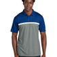 Men's Pocketless Moisture Wicking Colorblock Polo - ST741 - True Royal/ Grey Concrete Heather/ White