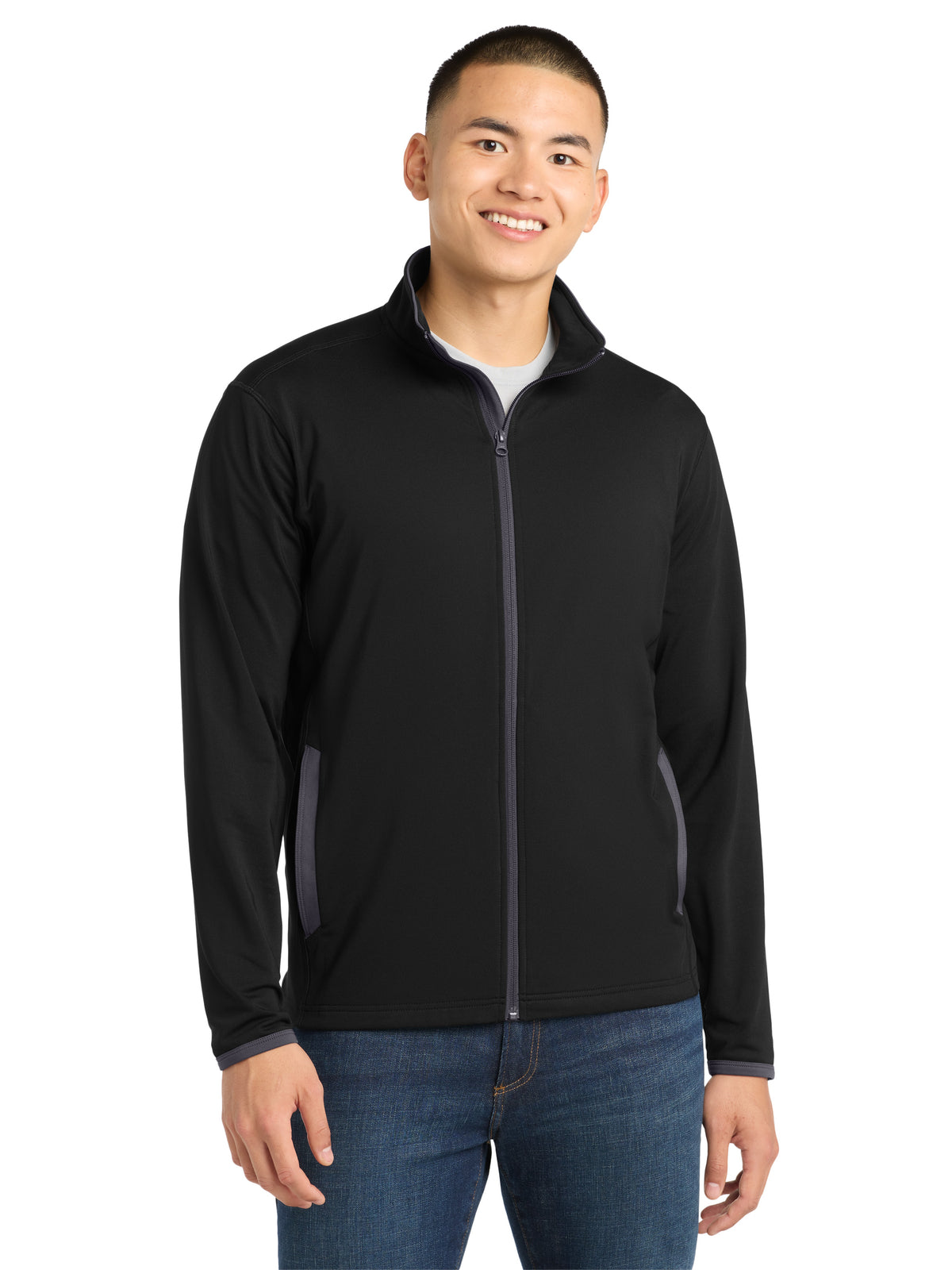 Men's Stretch Contrast Full-Zip Jacket - ST853 - Black/Charcoal Grey