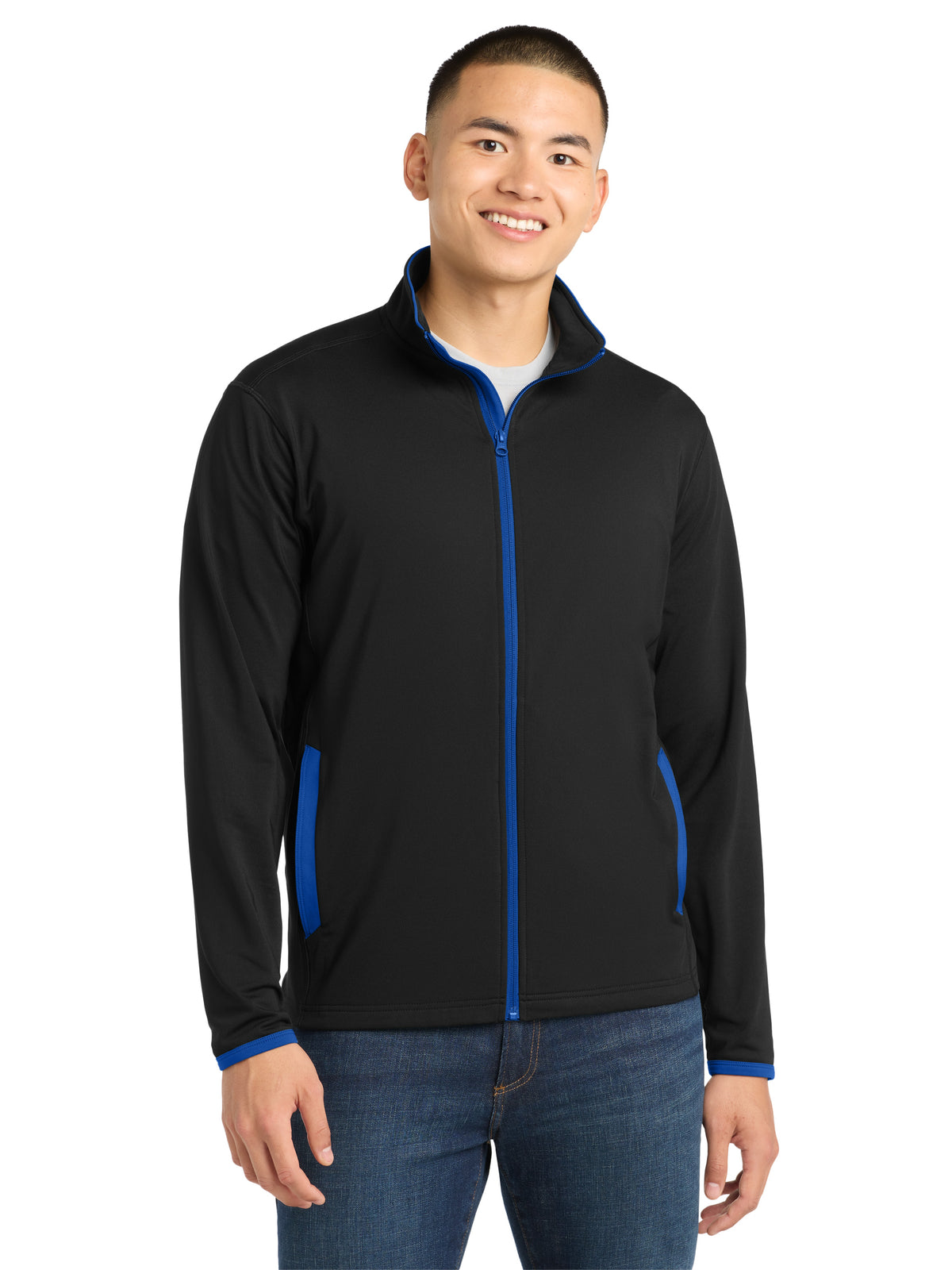Men's Stretch Contrast Full-Zip Jacket - ST853 - Black/True Royal