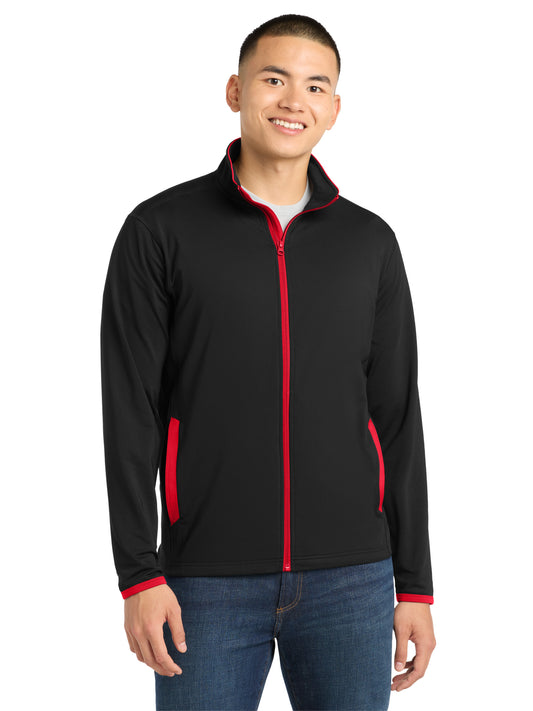 Men's Stretch Contrast Full-Zip Jacket - ST853 - Black/True Red