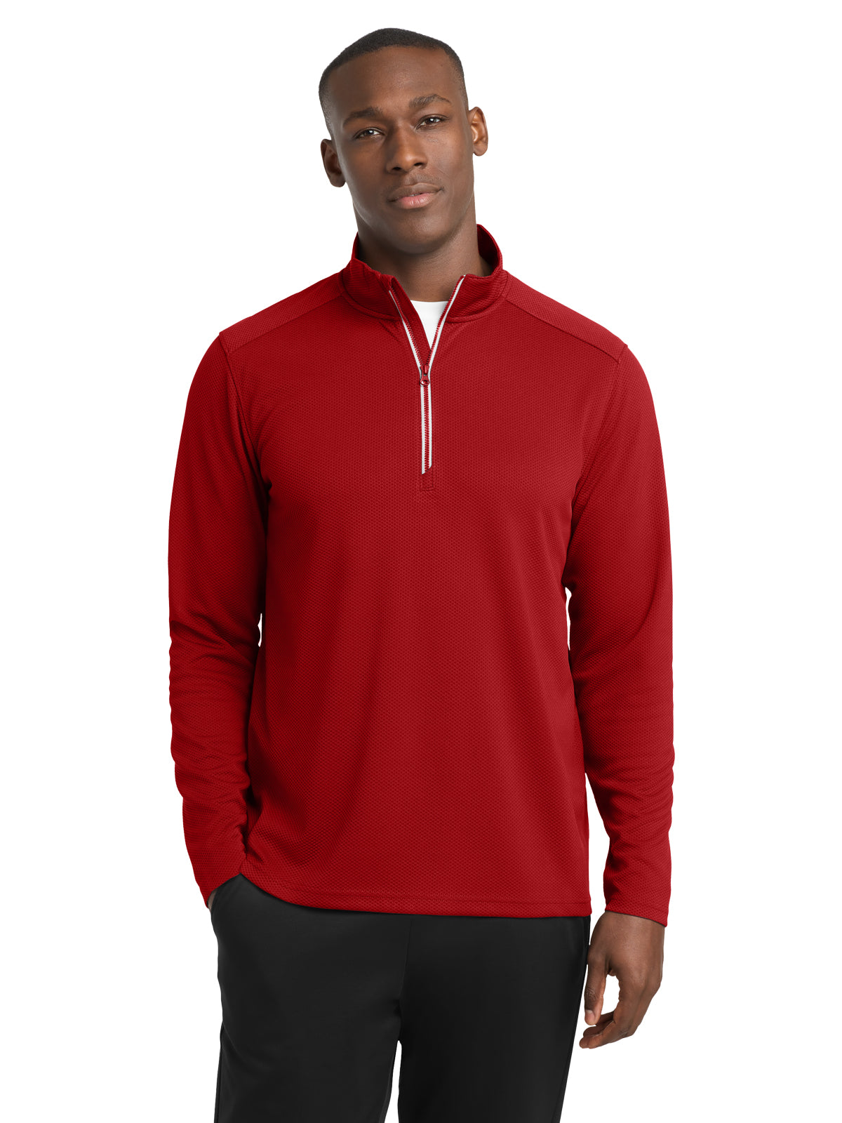 Men's Sport-Wick® Textured 1/4-Zip Pullover Sweatshirt - ST860 - Deep Red