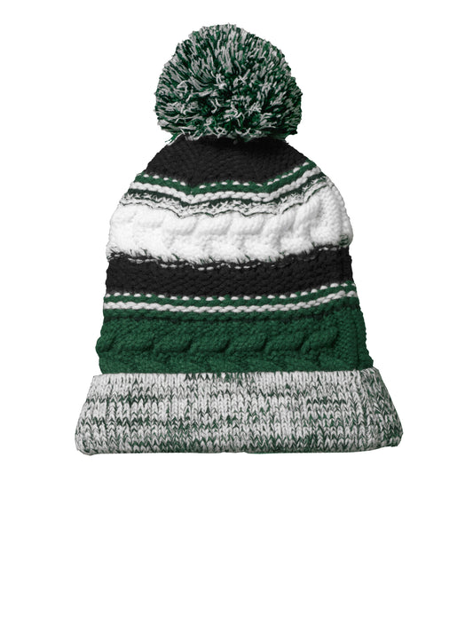 Unisex Pom Pom Team Beanie - STC21 - Forest Green/Black/White