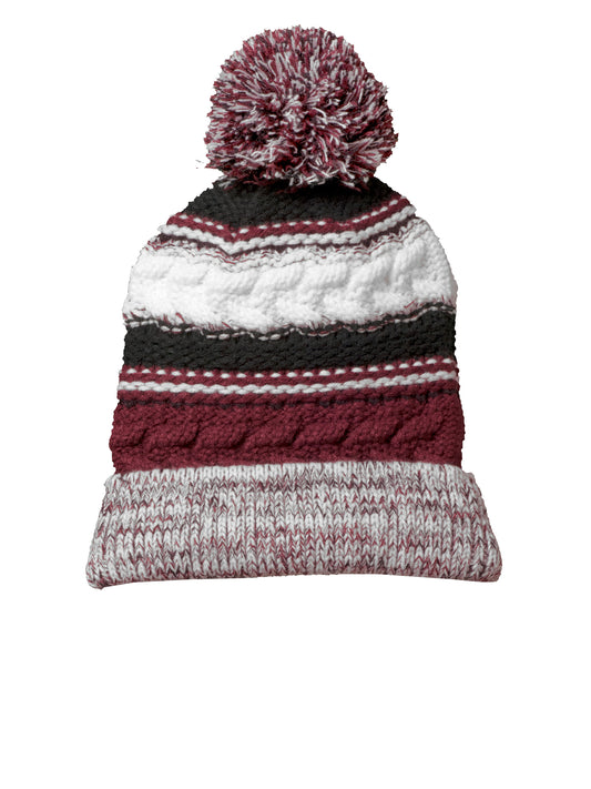 Unisex Pom Pom Team Beanie - STC21 - Maroon/Black/White