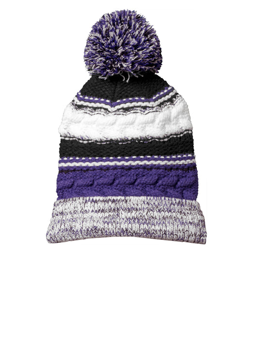 Unisex Pom Pom Team Beanie - STC21 - Purple/Black/White