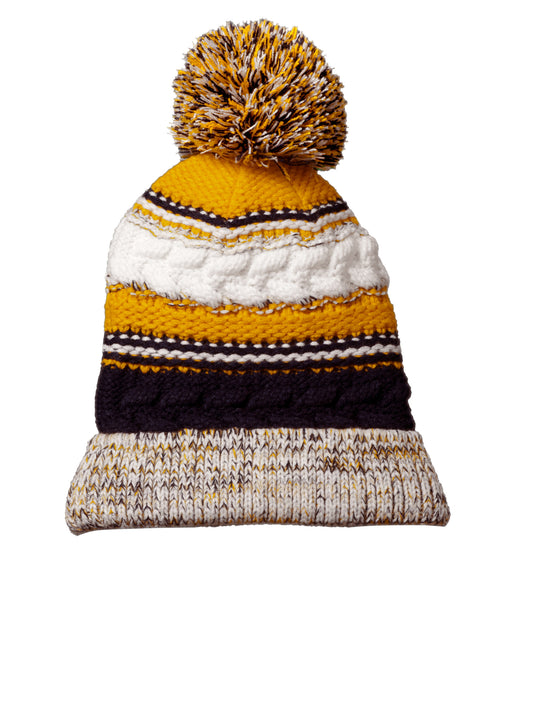 Unisex Pom Pom Team Beanie - STC21 - True Navy/Gold/White