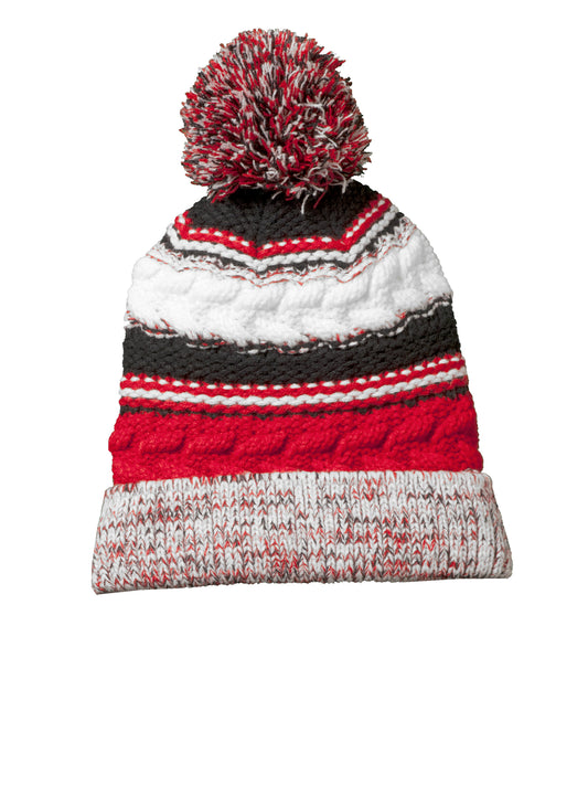 Unisex Pom Pom Team Beanie - STC21 - True Red/Black/White