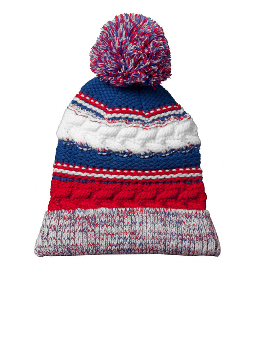 Unisex Pom Pom Team Beanie - STC21 - True Red/True Royal/White
