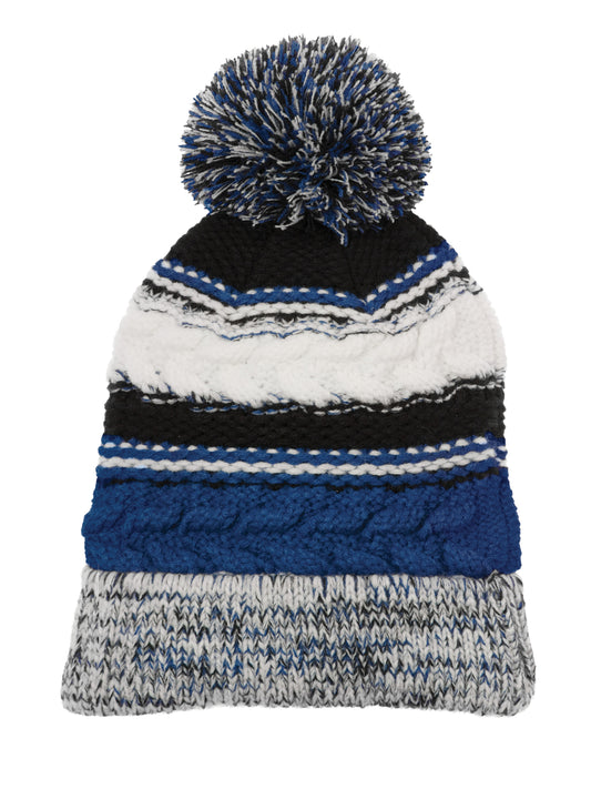 Unisex Pom Pom Team Beanie - STC21 - True Royal/Black/White
