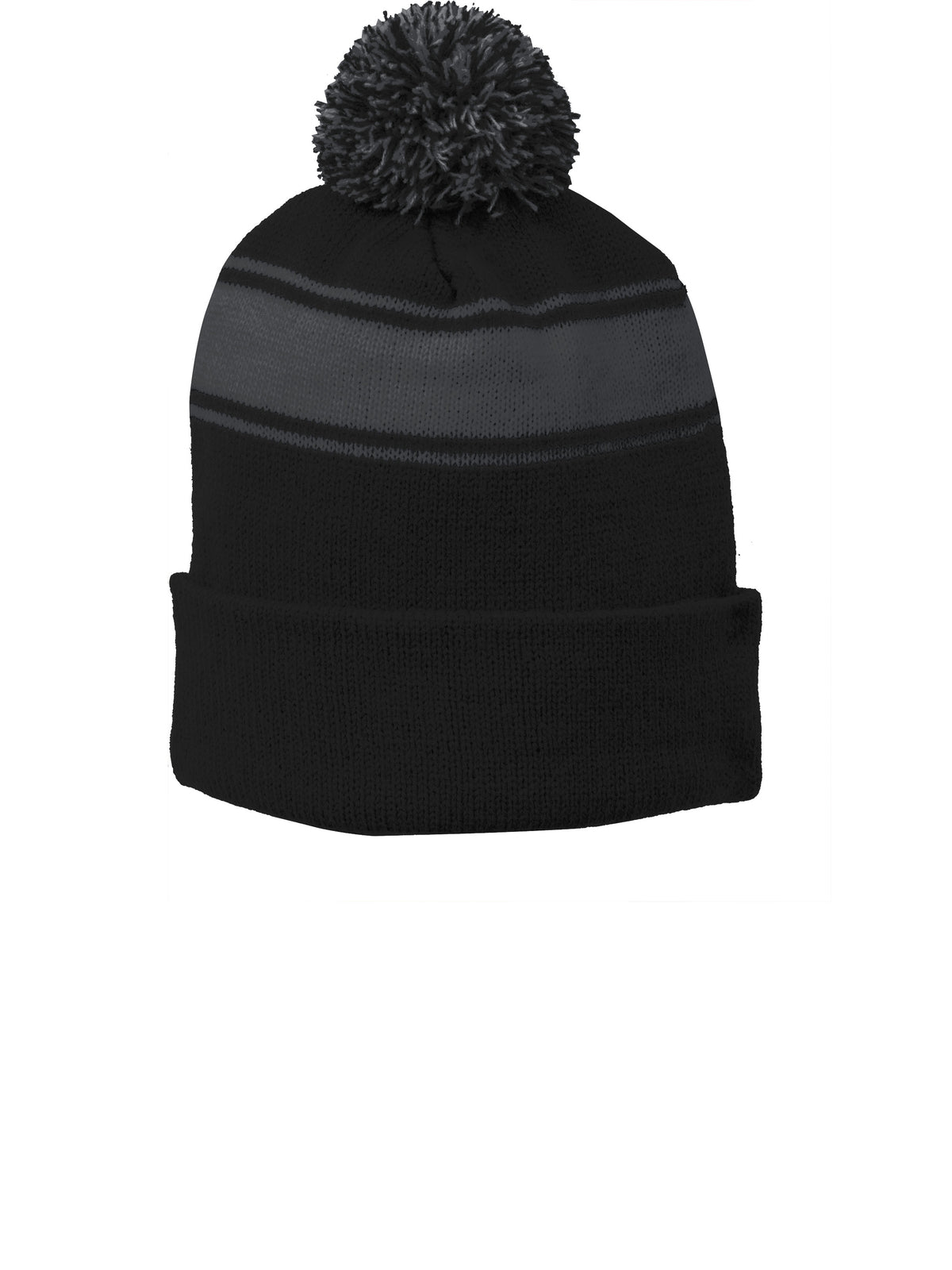 Unisex Stripe Pom Pom Beanie - STC28 - Black/Iron Grey