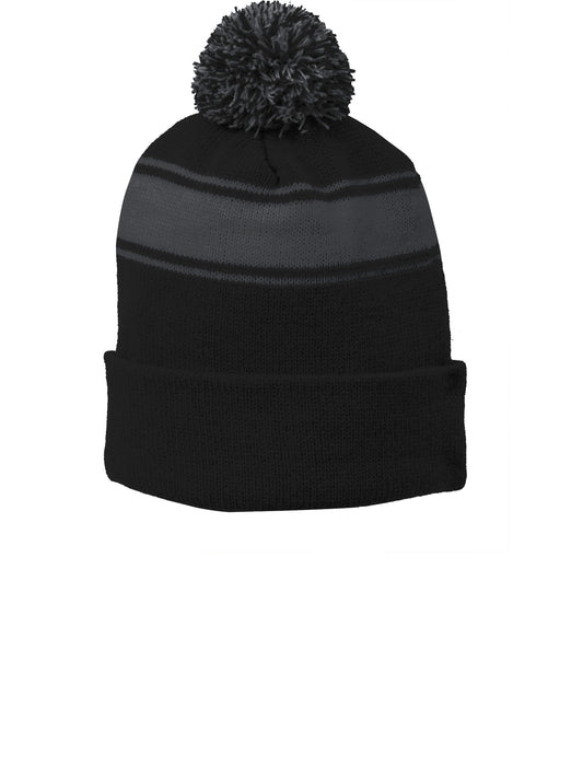 Unisex Stripe Pom Pom Beanie - STC28 - Black/Iron Grey
