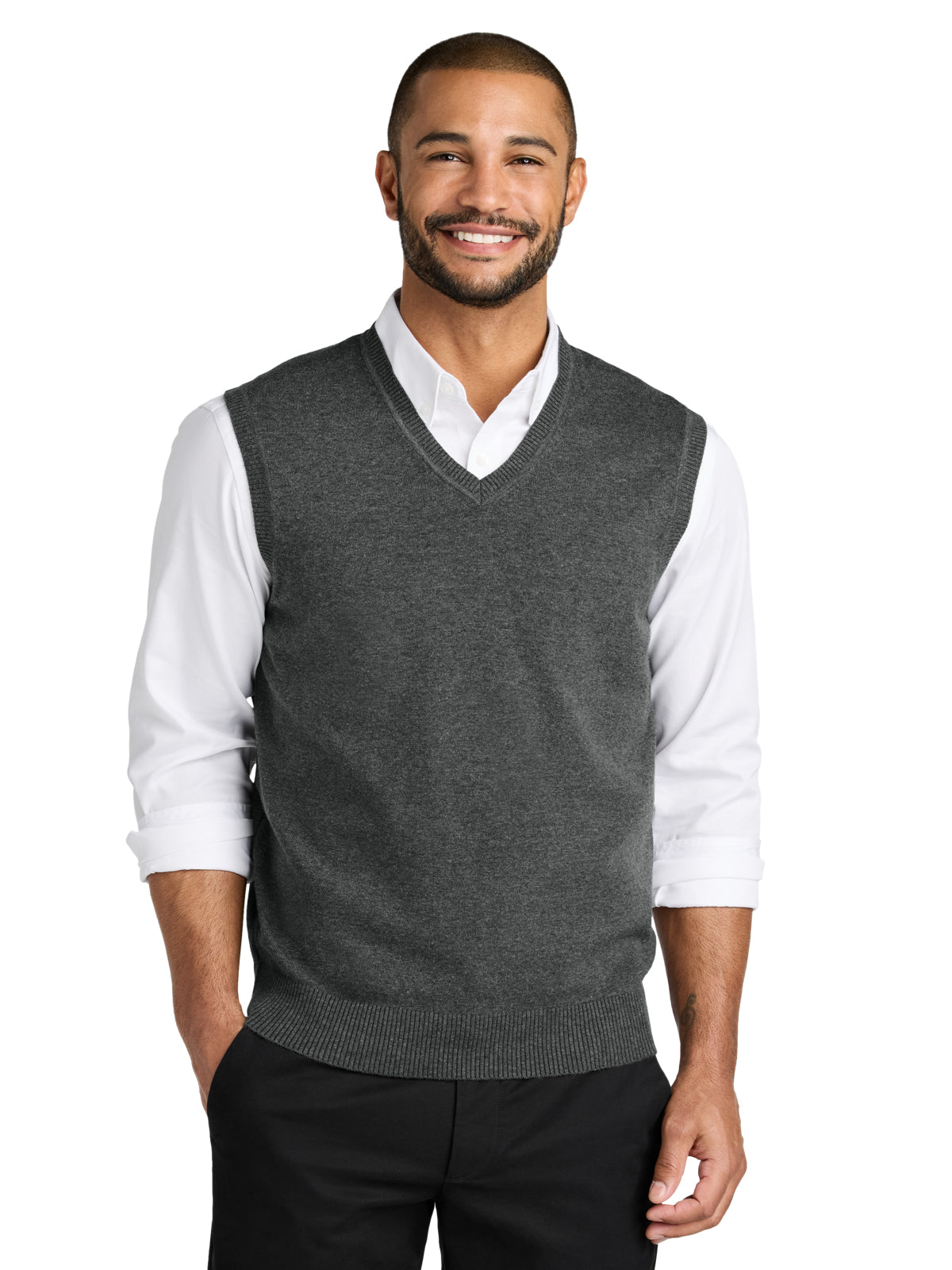 Men's Pocketless Easy Care Sweater Vest - SW2860 - Charcoal Heather