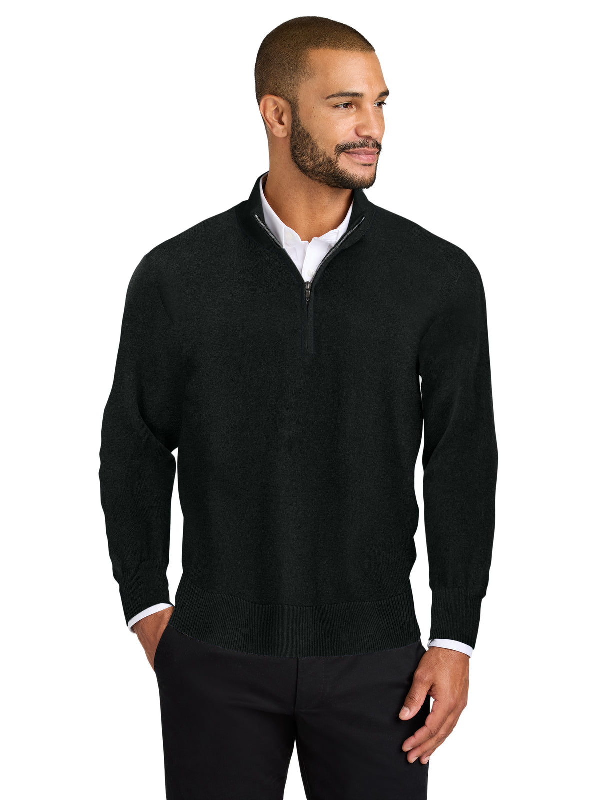 Men's Easy Care 1/4-Zip Sweater - SW2900 - Deep Black