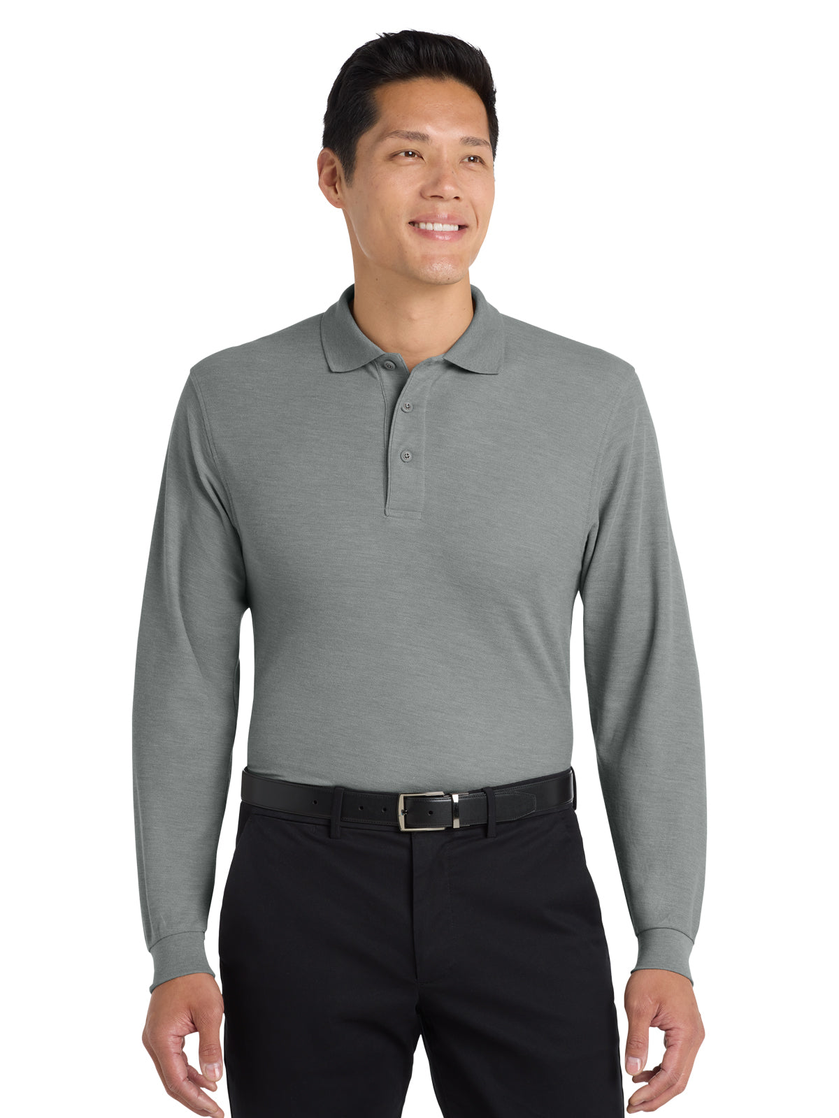 Men's Tall Silk Touch Long Sleeve Polo Shirt - TLK500LS - Cool Grey