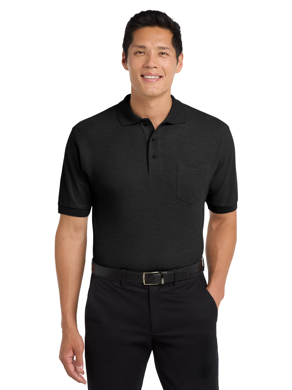 Men's Tall Silk Touch™ Polo with Pocket - TLK500P - Black
