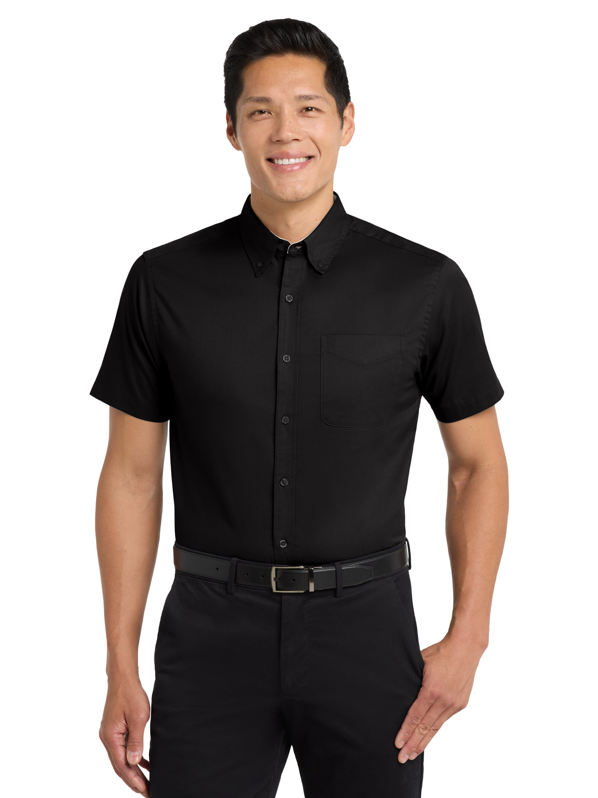 Men's Tall Short Sleeve Easy Care Shirt - TLS508 - Black/Light Stone