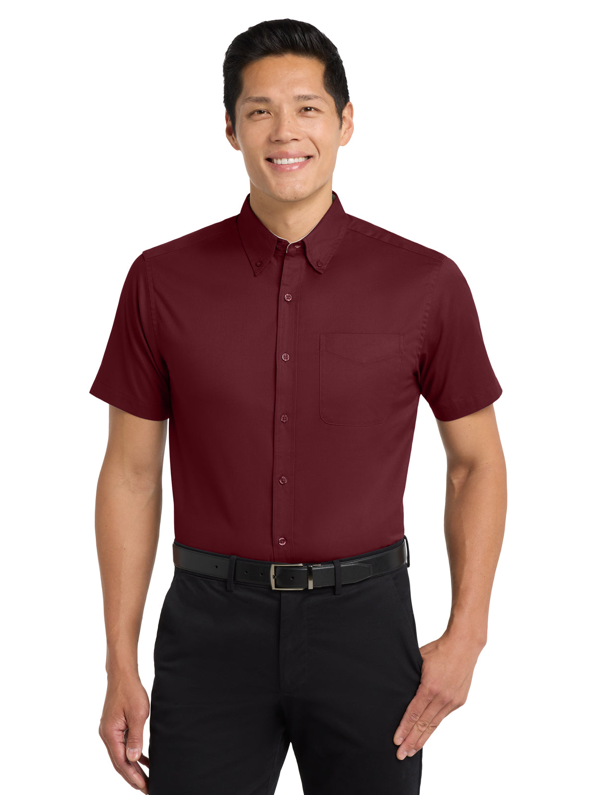 Men's Tall Short Sleeve Easy Care Shirt - TLS508 - Burgundy/Light Stone