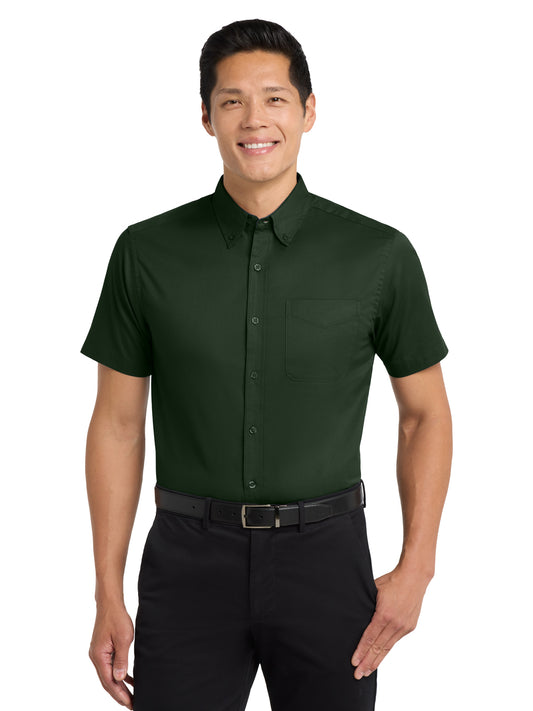 Men's Tall Short Sleeve Easy Care Shirt - TLS508 - Dark Green/Navy