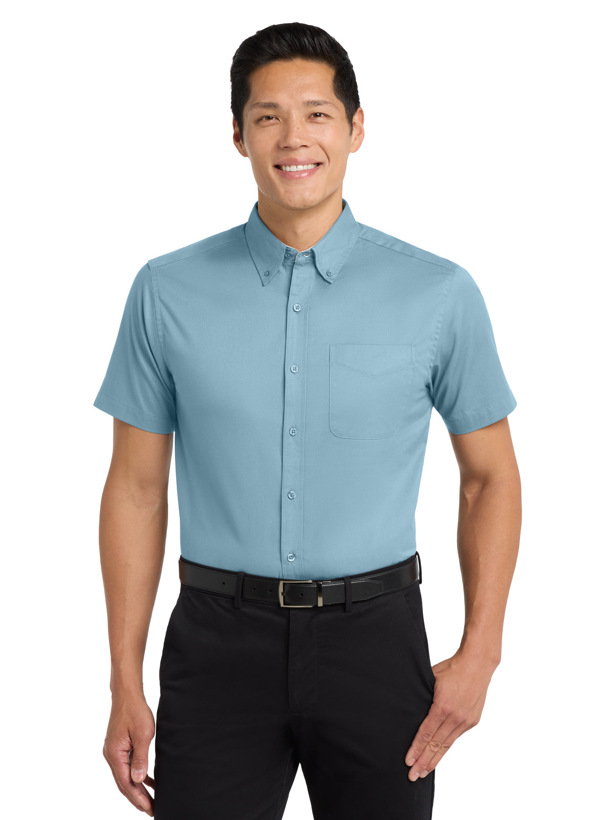 Men's Tall Short Sleeve Easy Care Shirt - TLS508 - Light Blue/Light Stone