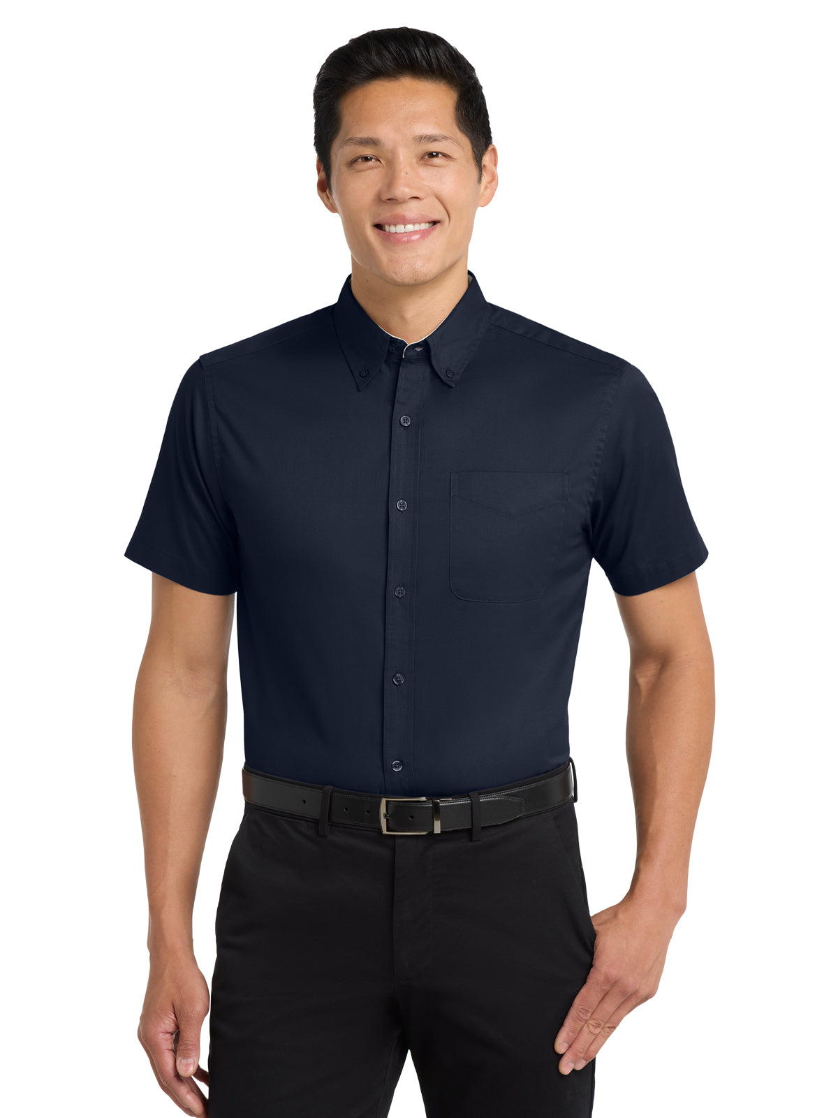 Men's Tall Short Sleeve Easy Care Shirt - TLS508 - Navy/Light Stone