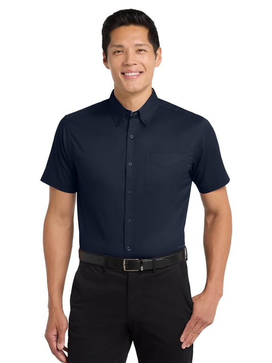 Men's Tall Short Sleeve Easy Care Shirt - TLS508 - Navy/Light Stone