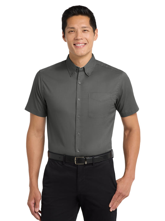Men's Tall Short Sleeve Easy Care Shirt - TLS508 - Steel Grey/Light Stone