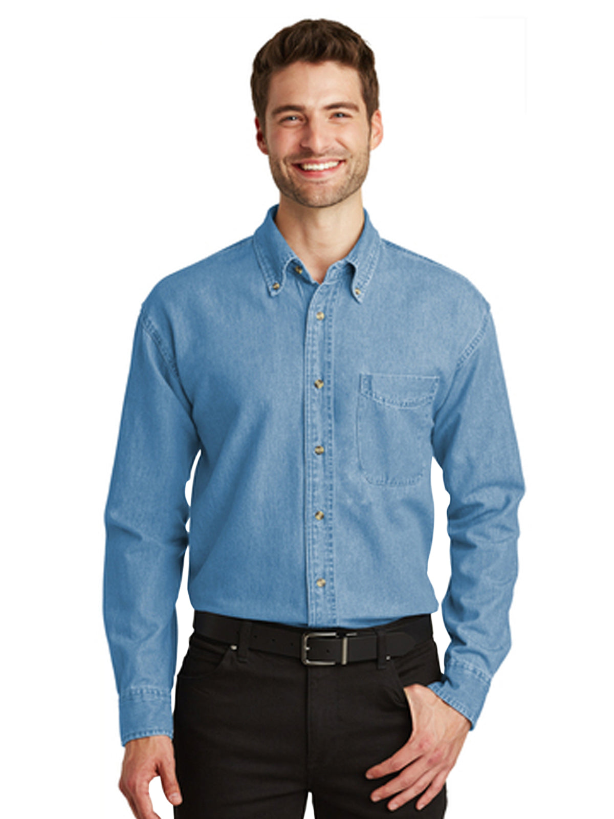 Men's Tall Long Sleeve Denim Shirt - TLS600 - Faded Blue