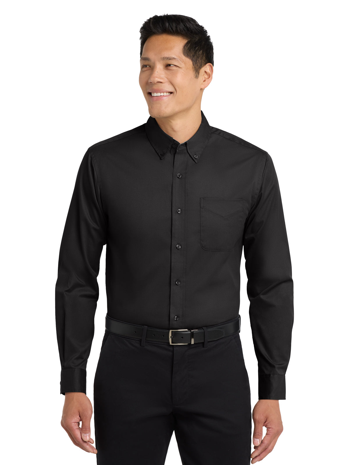Unisex Tall Long Sleeve Easy Care Shirt - TLS608 - Black/Light Stone