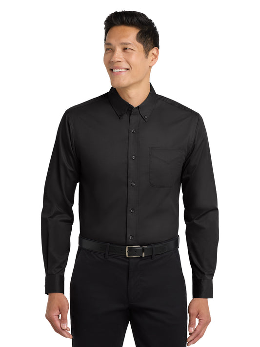 Unisex Tall Long Sleeve Easy Care Shirt - TLS608 - Black/Light Stone