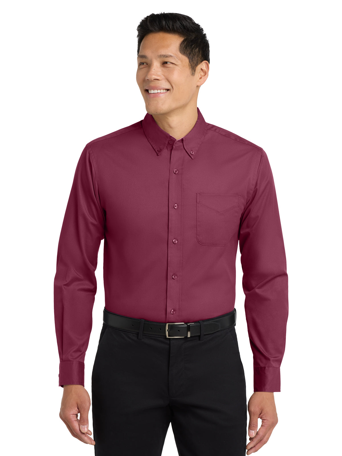 Unisex Tall Long Sleeve Easy Care Shirt - TLS608 - Burgundy/Light Stone